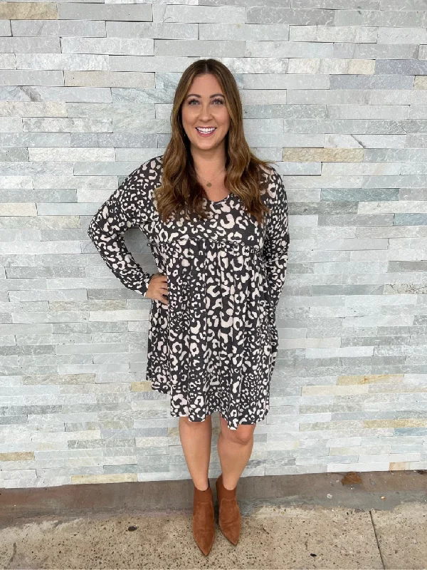 - Just Can’t Say Goodbye Cream and Gray Spotted Dress
