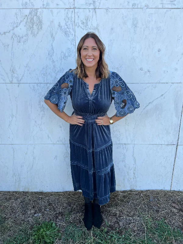 - Disco Love Slate Blue Velvet Dress