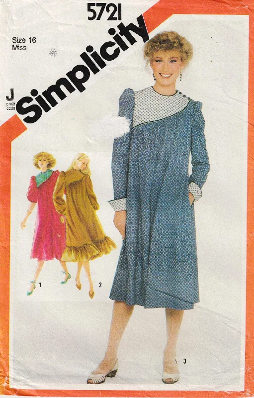 Simplicity 5721 Womens Asymmetric Yoked Smock Dress 1980s Vintage Sewing Pattern Size 16 Bust 38 Inches UNCUT Factory Folded Simplicity 5721 Womens Asymmetric Yoked Smock Dress 1980s Vintage Sewing Pattern Size 16 Bust 38 Inches UNCUT Factory Folded