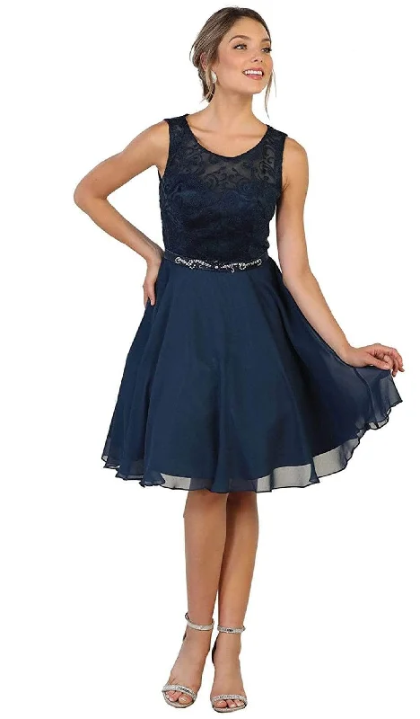 May Queen MQ1521 - Embroidered Sleeveless Cocktail Dress