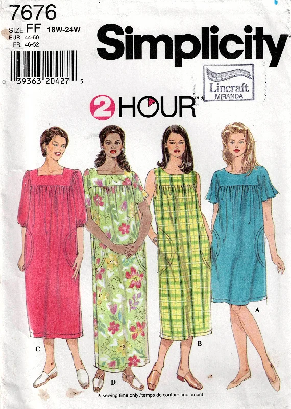 Simplicity 7676 Womens 2 Hour Muu Muu Smock Dress 1990s Vintage Sewing Pattern Size 18W - 24W UNCUT Factory Folded Simplicity 7676 Womens 2 Hour Muu Muu Smock Dress 1990s Vintage Sewing Pattern Size 18W - 24W UNCUT Factory Folded