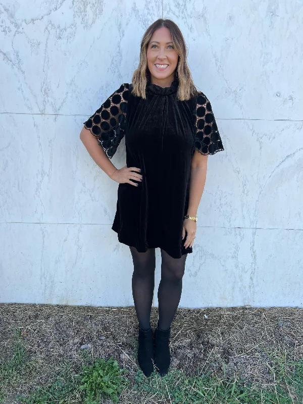 - Hope In You Black Velvet Ruffle collar Dress