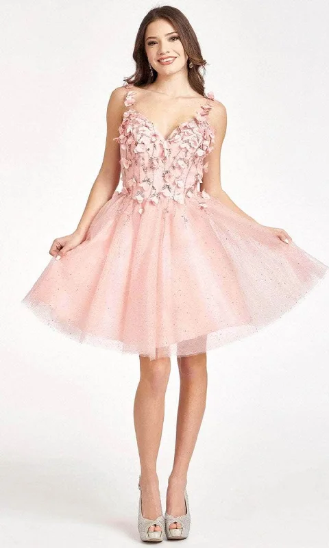 Elizabeth K GS1999 - Appliqued Tulle Cocktail Dress