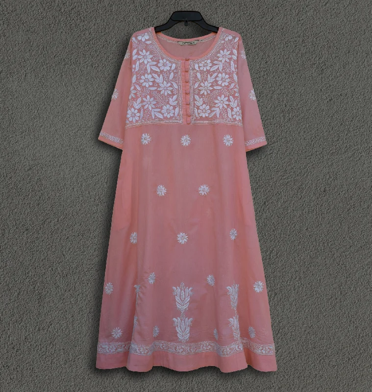 CHANDANI Pure Cotton Hand Embroidered A Line Tunic Dress Kurta: Made to Order/Customizable