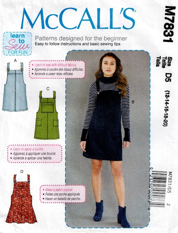McCall's 7831 Womens Pinafore Dress for Denim or Corduroy Sewing Pattern Size 12 - 20 Factory Folded