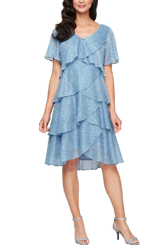Shimmer Bodre Chiffon Tiered Cocktail Dress
