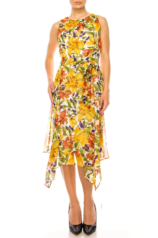 ILE Clothing CHP350 - Floral Handkerchief Hem Dress