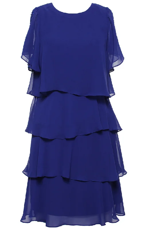 Short Chiffon Tiered Dress with Short Embellished Sleeves