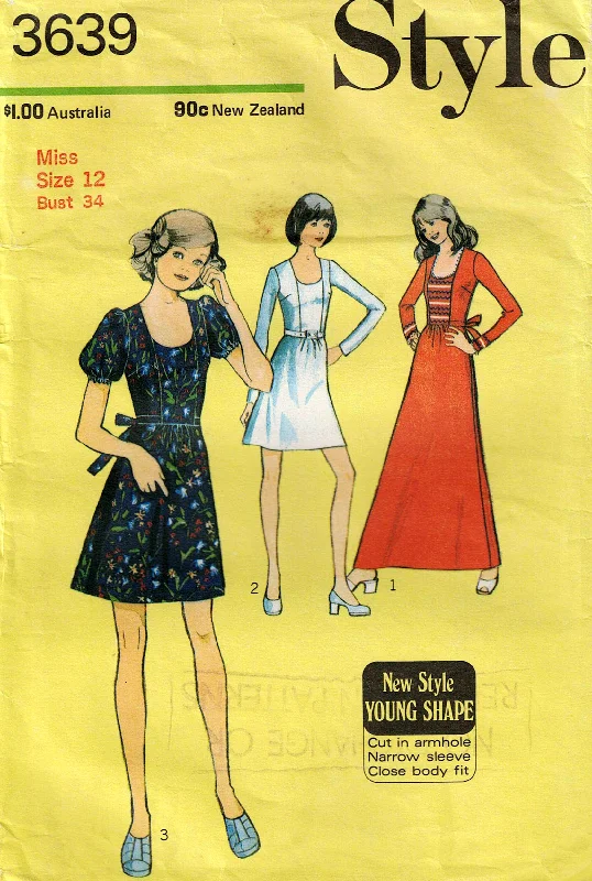 Style 3639 Womens High Waisted Hippie Dress with Panelled Bodice 1970s Vintage Sewing Pattern Size 12 Bust 34 inches Style 3639 Womens High Waisted Hippie Dress with Panelled Bodice 1970s Vintage Sewing Pattern Size 12 Bust 34 inches