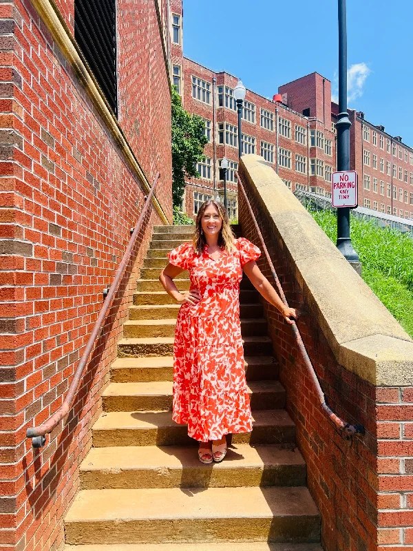 - Pinky Promise Orange and Cream Floral Dress