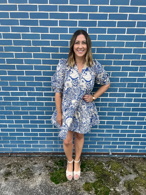- Iconic Love Story Blue Mix print dress