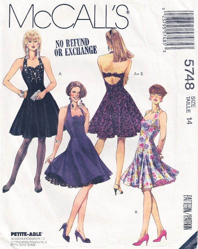 McCall's 5748 Womens Evening Prom Halter Full Skirt Dress & Petticoat 1990s Vintage Sewing Pattern Size 14 Bust 36 inches McCall's 5748 Womens Evening Prom Halter Full Skirt Dress & Petticoat 1990s Vintage Sewing Pattern Size 14 Bust 36 inches