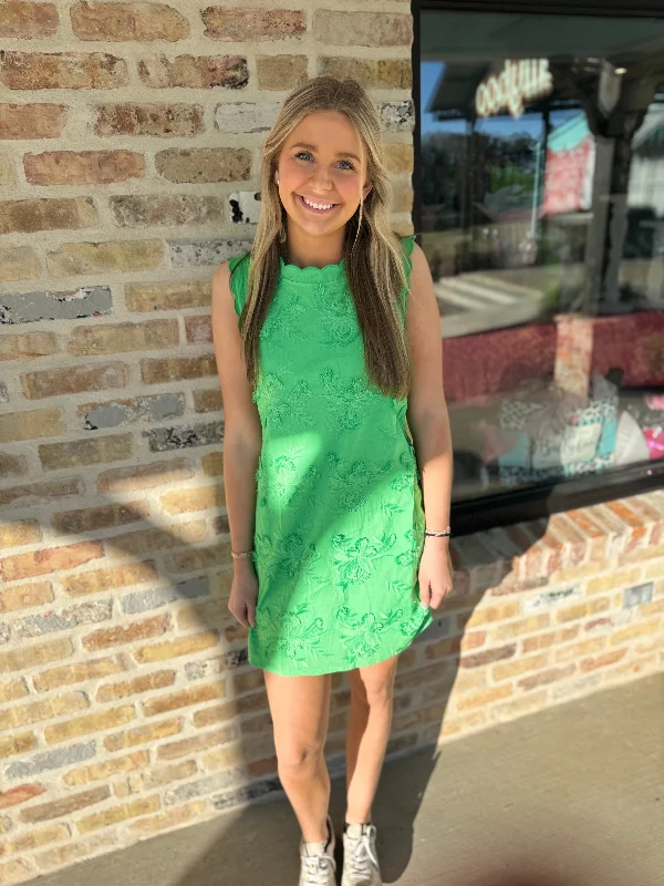 Embroidered Green Floral Dress