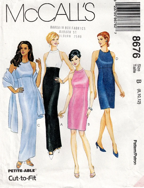 McCall's 8676 Womens Evening Sheath Dress with Halter Style Bodice 1990s Vintage Sewing Pattern Size 8 - 12 UNCUT Factory Folded McCall's 8676 Womens Evening Sheath Dress with Halter Style Bodice 1990s Vintage Sewing Pattern Size 8 - 12 UNCUT Factory Folded