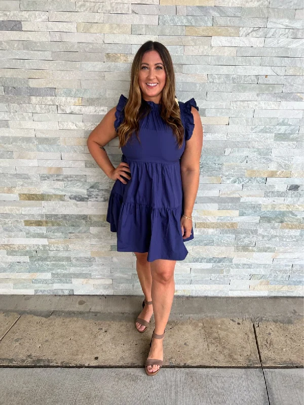 - A Little Prep In My Step Ruffle Cap Sleeve Dress