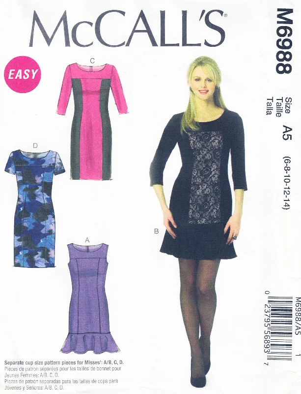 McCall's 6988 EASY Womens Panelled Colour Block Dress Out Of Print Sewing Pattern Sizes 6 - 14 UNCUT Factory Folded McCall's 6988 EASY Womens Panelled Colour Block Dress Out Of Print Sewing Pattern Sizes 6 - 14 UNCUT Factory Folded