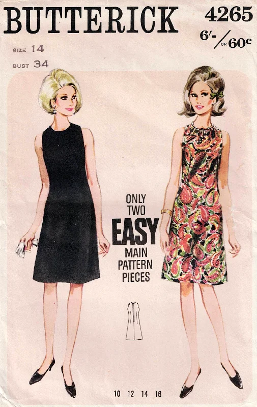 Butterick 4265 EASY Womens Classic Shift Dress 1960s Vintage Sewing Pattern Size 14 Bust 34 inches Butterick 4265 EASY Womens Classic Shift Dress 1960s Vintage Sewing Pattern Size 14 Bust 34 inches