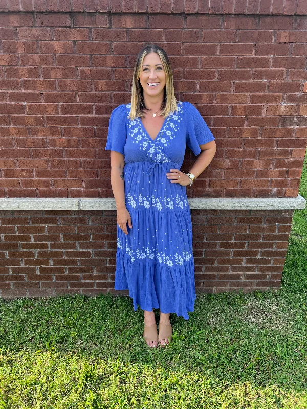 - Happiest Here Paris Blue Embroidered Dress