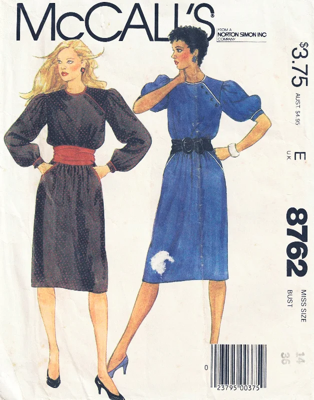 McCall's 8762 Womens Puff Sleeved Asymmetric Buttoned Dress & Cummerbund 1980s Vintage Sewing Pattern Size 14 Bust 36 inches UNCUT Factory Folded McCall's 8762 Womens Puff Sleeved Asymmetric Buttoned Dress & Cummerbund 1980s Vintage Sewing Pattern Size 14 Bust 36 inches UNCUT Factory Folded