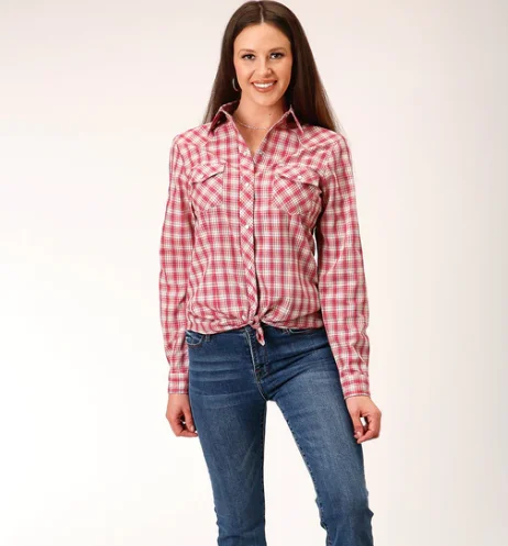 01-0050-0101-2003 Roper Wms Classic Red Plaid LS Shirt Modern Short Sleeve Top