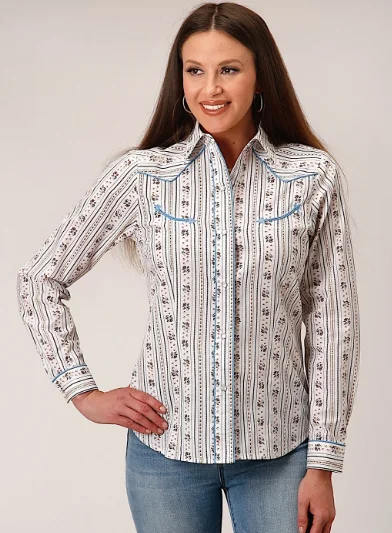 01-050-0086-3058 Roper Wms Karman Special LS White Shirt Elegant Lace Short Sleeve