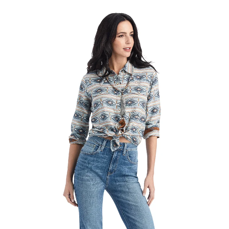 10042293 Ariat Women's Real Creekside snap LS Shirt Creekside Jacquard Stylish Split-Hem Short Shirt