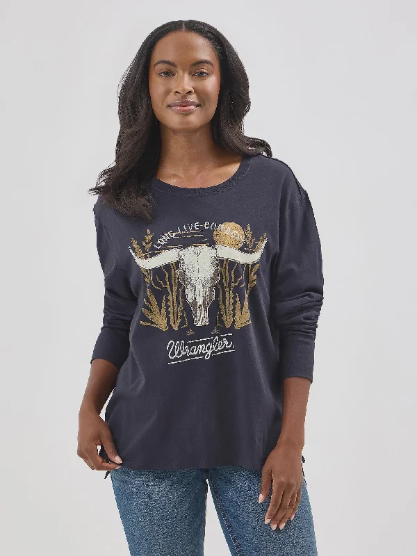 LADIES WRANGLER SKULL GRAPHIC LONG SLEEVE SHIRT Comfortable Short Sleeve Tee