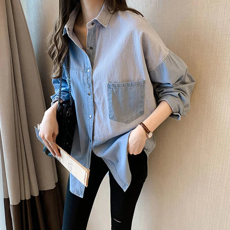 Blue Denim Shirt Women Batwing Sleeve Asymmetrical Shirt Relaxed Fit Short Sleeve Top Blue Denim Shirt Women Batwing Sleeve Asymmetrical Shirt Relaxed Fit Short Sleeve Top