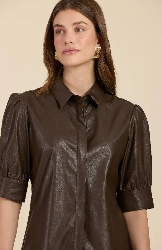 Alice Vegan Leather Shirt - Walnut Stylish Printed Short Shirt