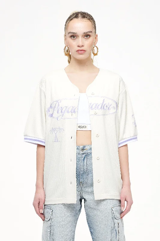 Angeles Oversize Baseball Shirt Angels Cream Elegant Off-Shoulder Short Shirt