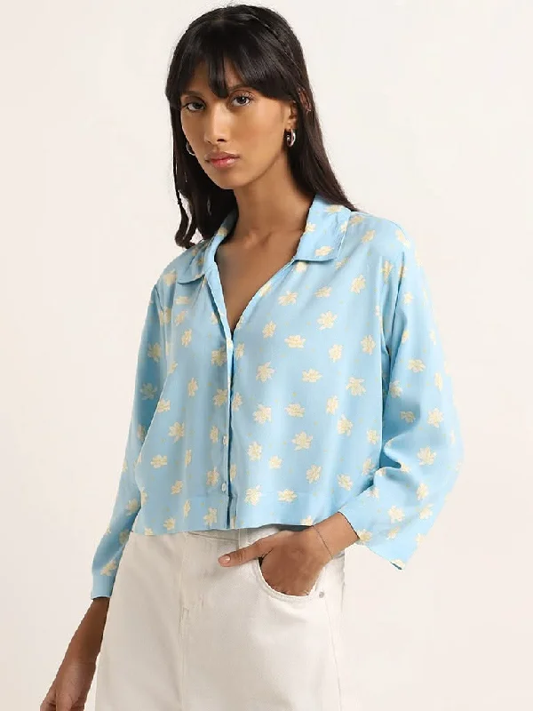 Bombay Paisley Blue Floral Printed Shirt Soft Flowing Short Shirt