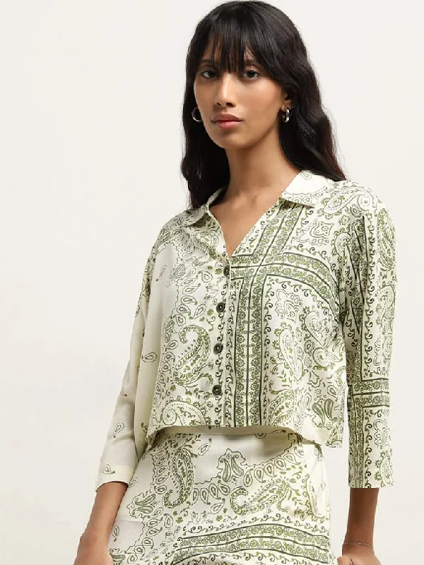 Bombay Paisley Off-White Paisley Shirt Comfortable Short Sleeve Tunic