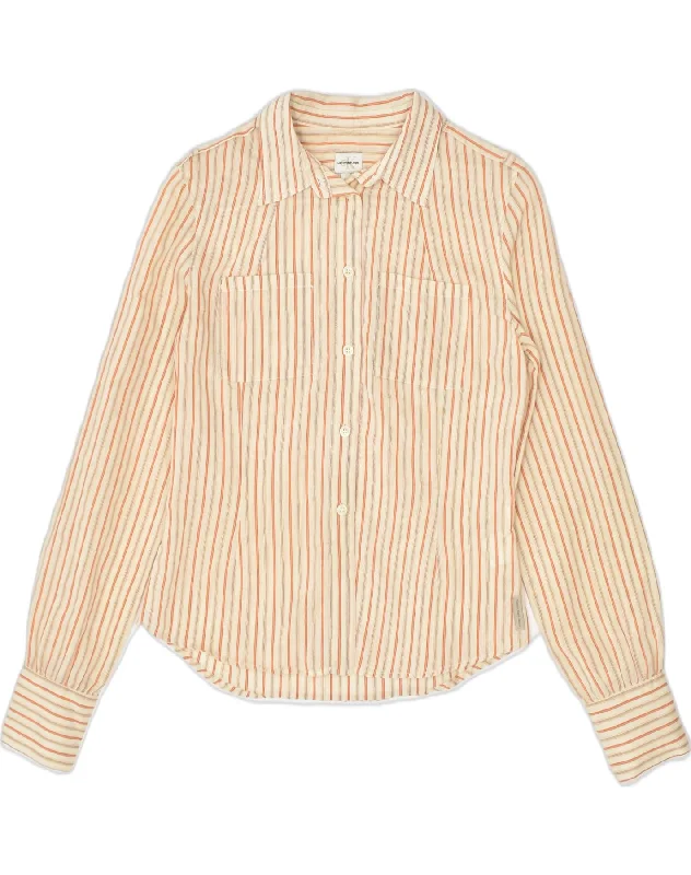 CALVIN KLEIN JEANS Womens Shirt Medium Beige Striped Cotton Stylish Round Neck Shirt CALVIN KLEIN JEANS Womens Shirt Medium Beige Striped Cotton Stylish Round Neck Shirt