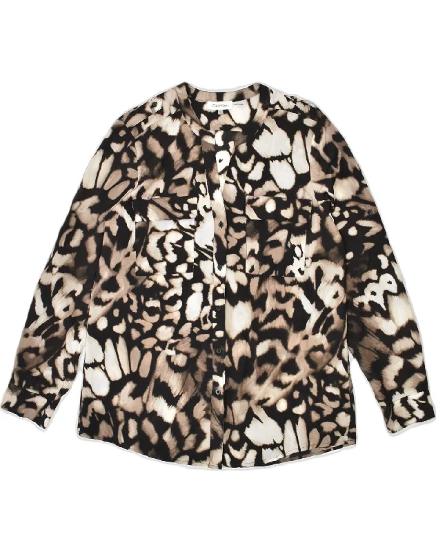 CALVIN KLEIN Womens Shirt Blouse UK 16 Large Brown Animal Print Polyester Fashionable Draped Short Sleeve CALVIN KLEIN Womens Shirt Blouse UK 16 Large Brown Animal Print Polyester Fashionable Draped Short Sleeve