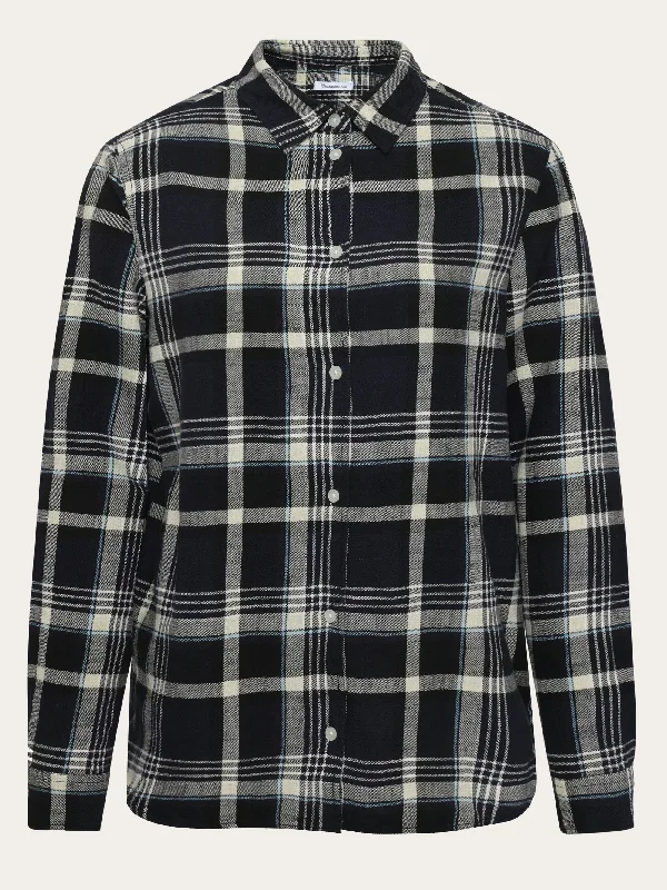 Check flannel shirt - GOTS/Vegan - Black Jet Cozy Loose Fit Short Sleeve