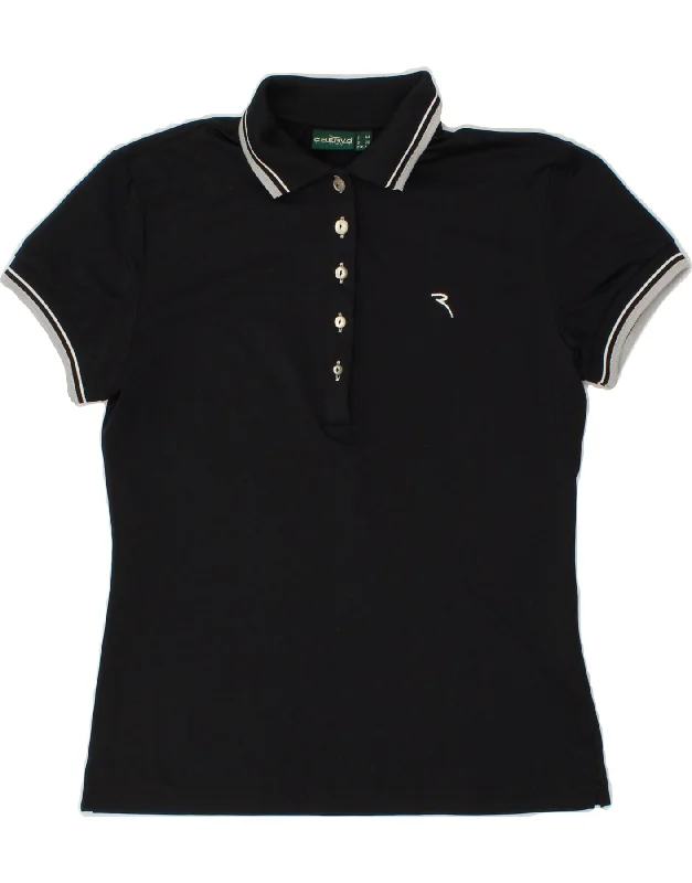 CHERVO Womens Polo Shirt IT 44 Medium Black Polyester Stylish Casual Short Tee
