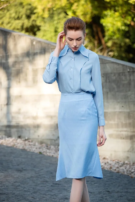 Classic Sky Blue Shirt Blouse Relaxed Fit Short Tunic