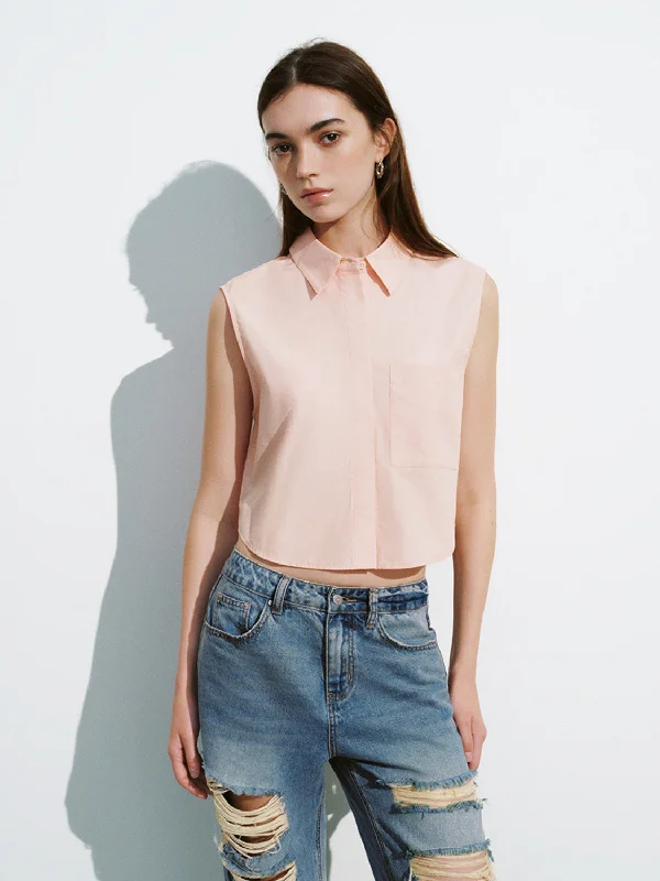 Cropped Sleeveless Overhead Shirt Fashionable Rounded Short Shirt