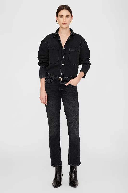 Dante Shirt - Iron Black Denim Elegant Silk Short Shirt