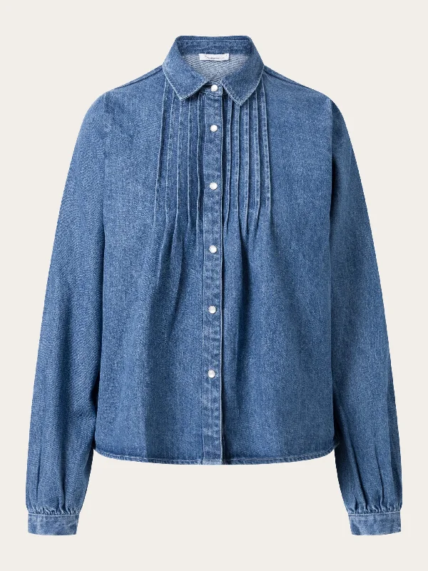 Denim A-shape shirt - Vintage Indigo Chic Silk Short Sleeve Shirt