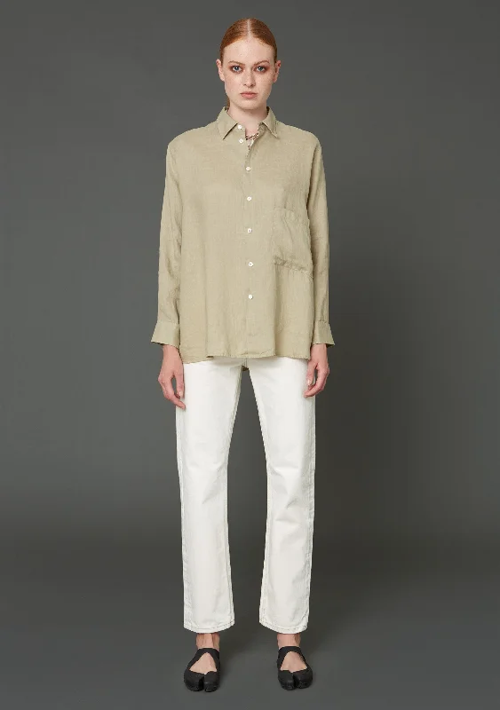 Elma Linen Shirt - Khaki Beige Relaxed Short Sleeve Tee