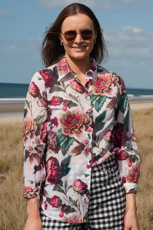 Elsie Cotton Shirt - Ataahua Floral Trendy Tie-Front Short Shirt