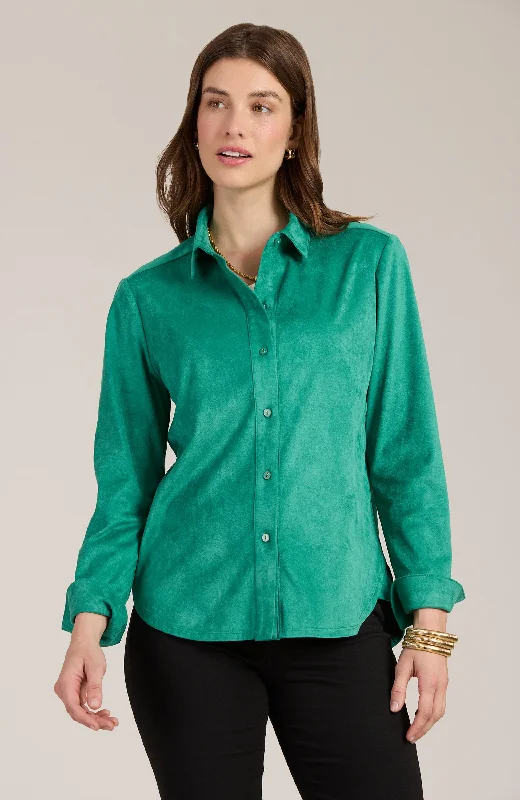 Faux Suede Club Shirt - Kelly Green Classic V-Neck Short Shirt