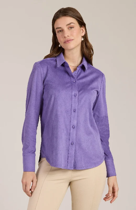 Faux Suede Club Shirt - Light Violet Cozy Summer Short Shirt