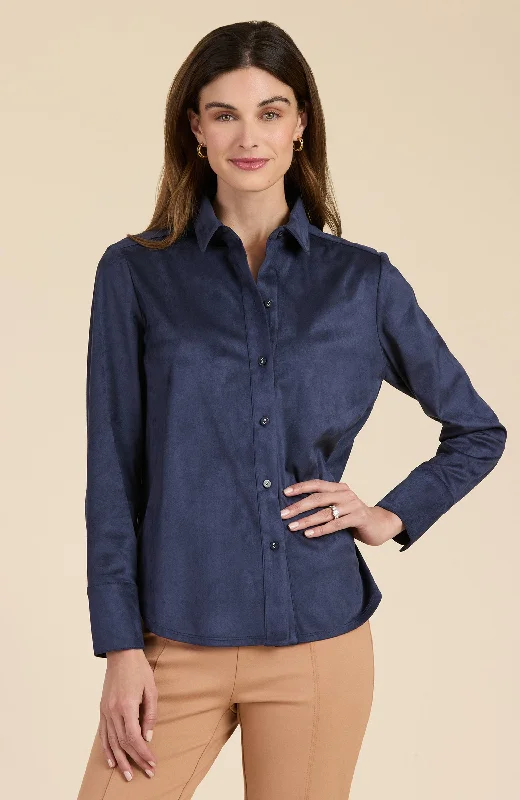 Faux Suede Club Shirt - Navy Classic Solid Short Shirt