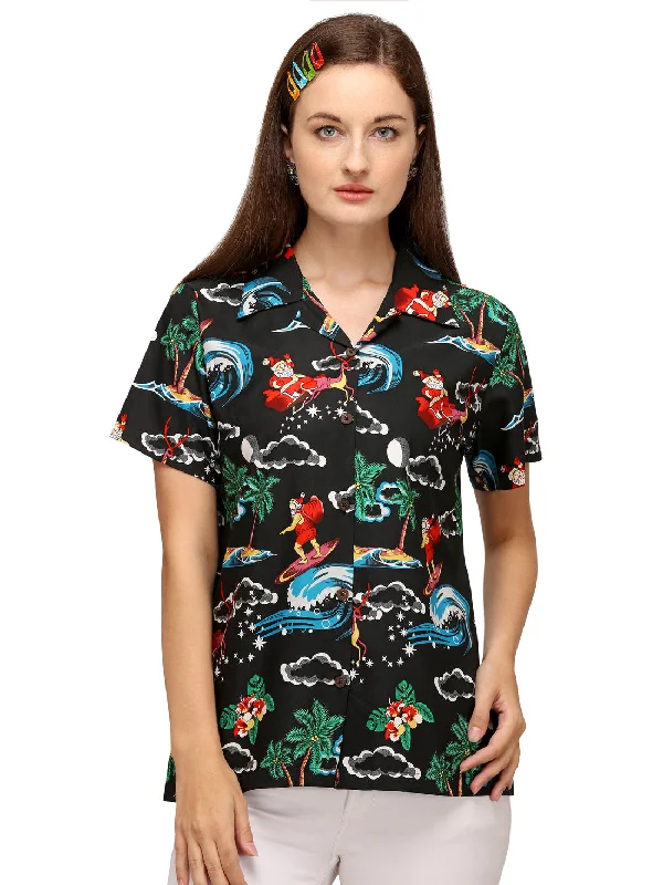 Hawaiian Shirt Womens Christmas Santa Claus Top Blouse Party Aloha Holiday Beach Stylish Split-Hem Short Shirt Hawaiian Shirt Womens Christmas Santa Claus Top Blouse Party Aloha Holiday Beach Stylish Split-Hem Short Shirt