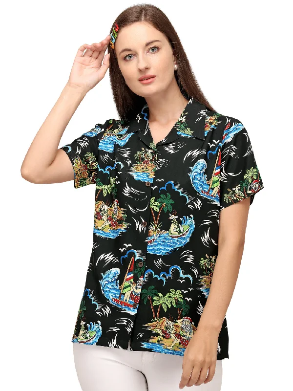 Hawaiian Shirt Womens Christmas Santa Reindeer Claus Top Blouse Aloha Holiday Fashionable Draped Short Sleeve Hawaiian Shirt Womens Christmas Santa Reindeer Claus Top Blouse Aloha Holiday Fashionable Draped Short Sleeve