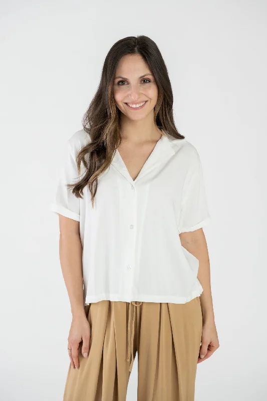 Shirt Blouse White Casual Loose Short Sleeve