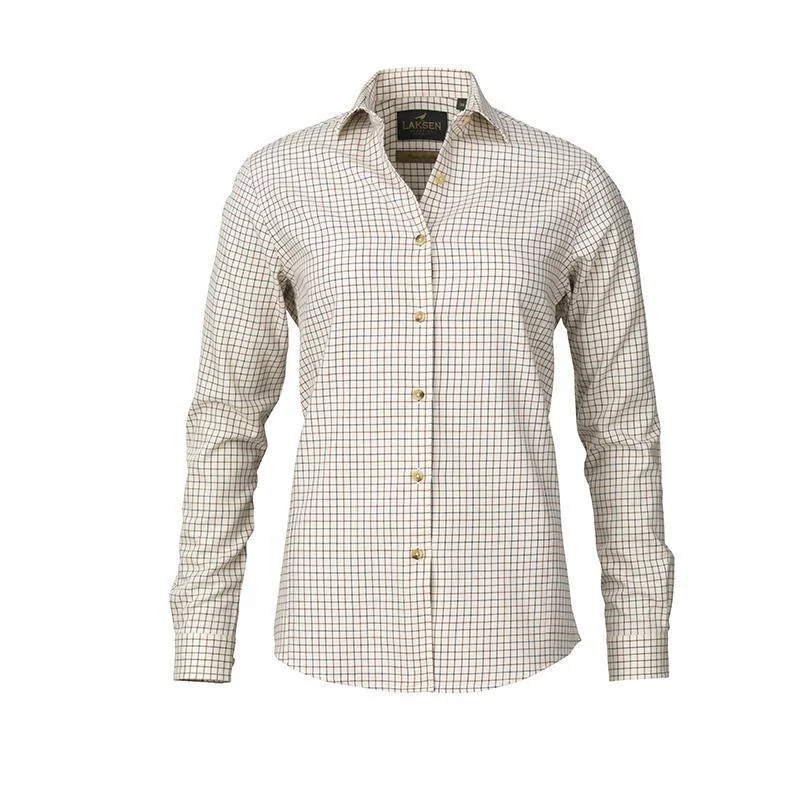 Laksen Cali Ladies Cotton & Wool Tattersall Shirt - Bordeaux Comfortable Loose Short Sleeve Laksen Cali Ladies Cotton & Wool Tattersall Shirt - Bordeaux Comfortable Loose Short Sleeve