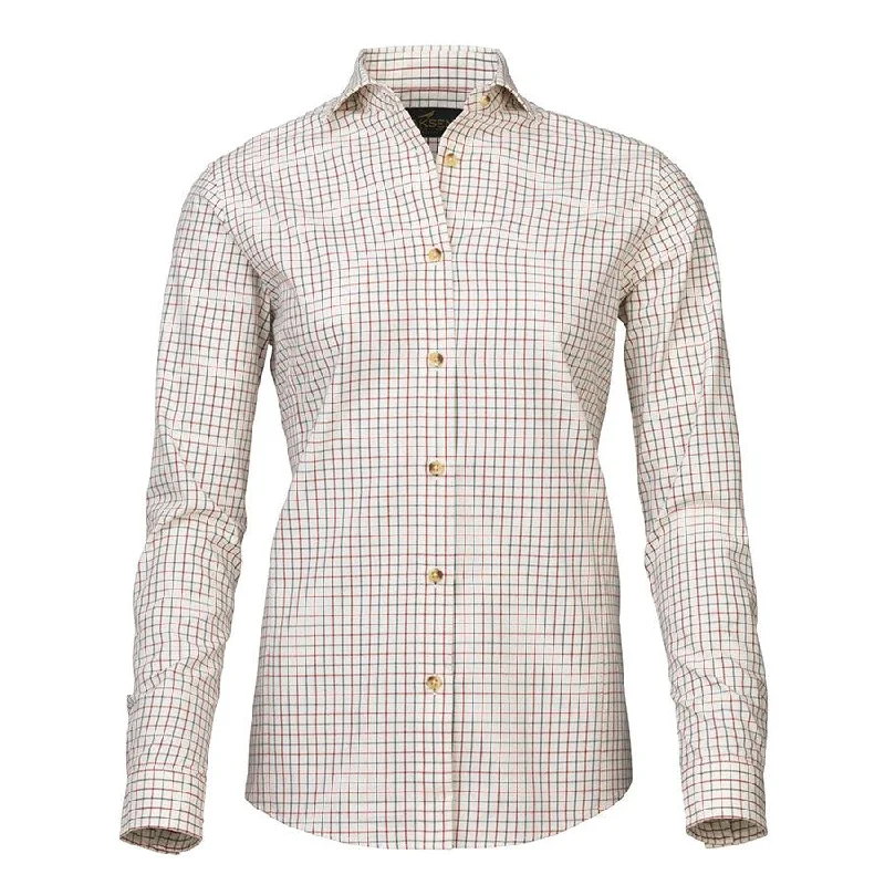 Laksen Eleanor Ladies Cotton Wool Tattersall Shirt - Wine/Loden Trendy Short Sleeve Blouse Laksen Eleanor Ladies Cotton Wool Tattersall Shirt - Wine/Loden Trendy Short Sleeve Blouse